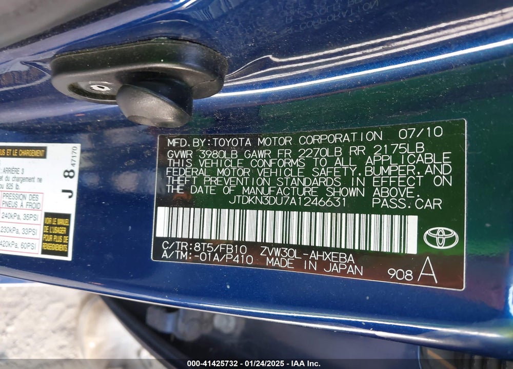 2010 TOYOTA PRIUS VIN: JTDKN3DU7A1246631