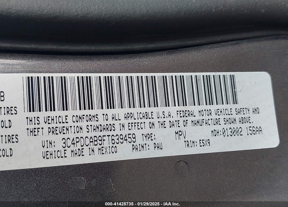 2015 DODGE JOURNEY AMERICAN VALUE PKG VIN: 3C4PDCAB9FT639459