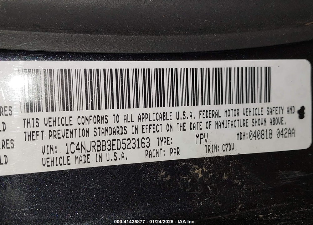 2014 JEEP PATRIOT SPORT VIN: 1C4NJRBB3ED523163