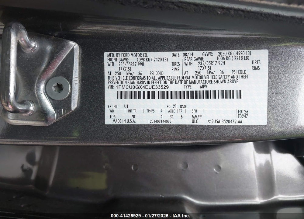 2014 FORD ESCAPE SE VIN: 1FMCU0GX4EUE33529