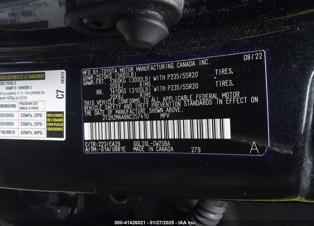 2022 LEXUS RX 350 VIN: 2T2HZMAA8NC257410