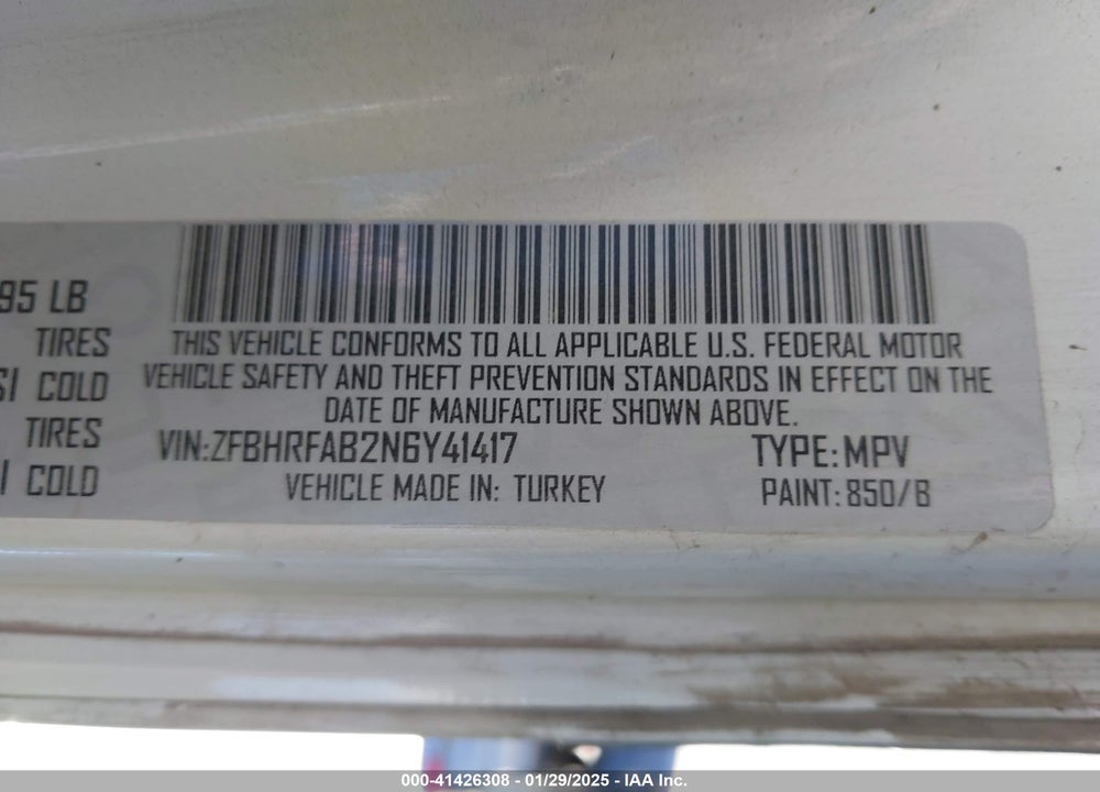 2022 RAM PROMASTER CITY VIN: ZFBHRFAB2N6Y41417