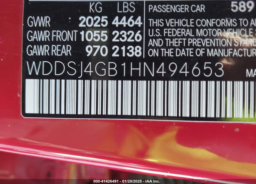 2017 MERCEDES-BENZ CLA 250 VIN: WDDSJ4GB1HN494653