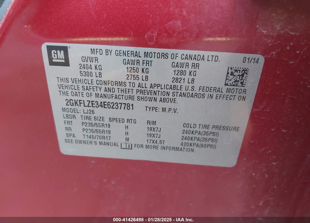 2014 GMC TERRAIN DENALI VIN: 2GKFLZE34E6237781
