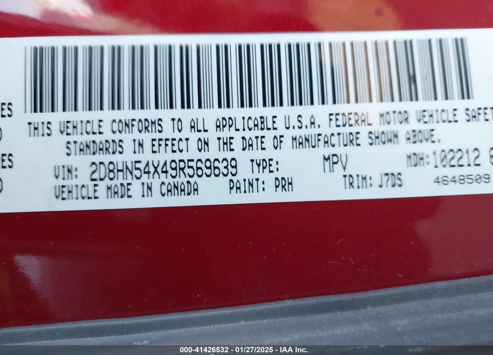 2009 DODGE GRAND CARAVAN SXT VIN: 2D8HN54X49R569639