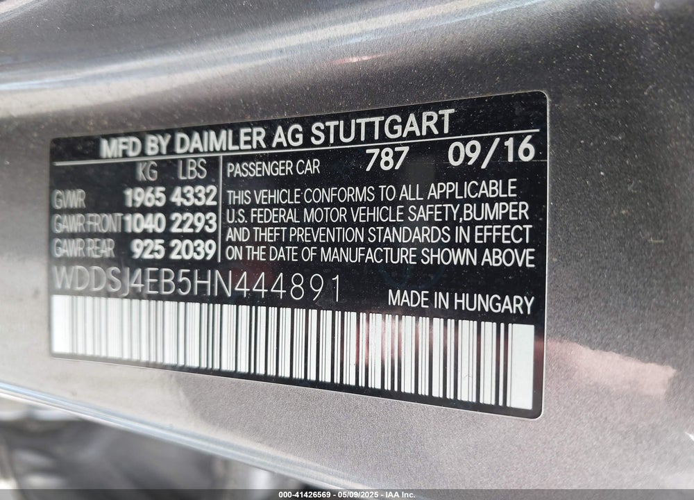 2017 MERCEDES-BENZ CLA 250 VIN: WDDSJ4EB5HN444891