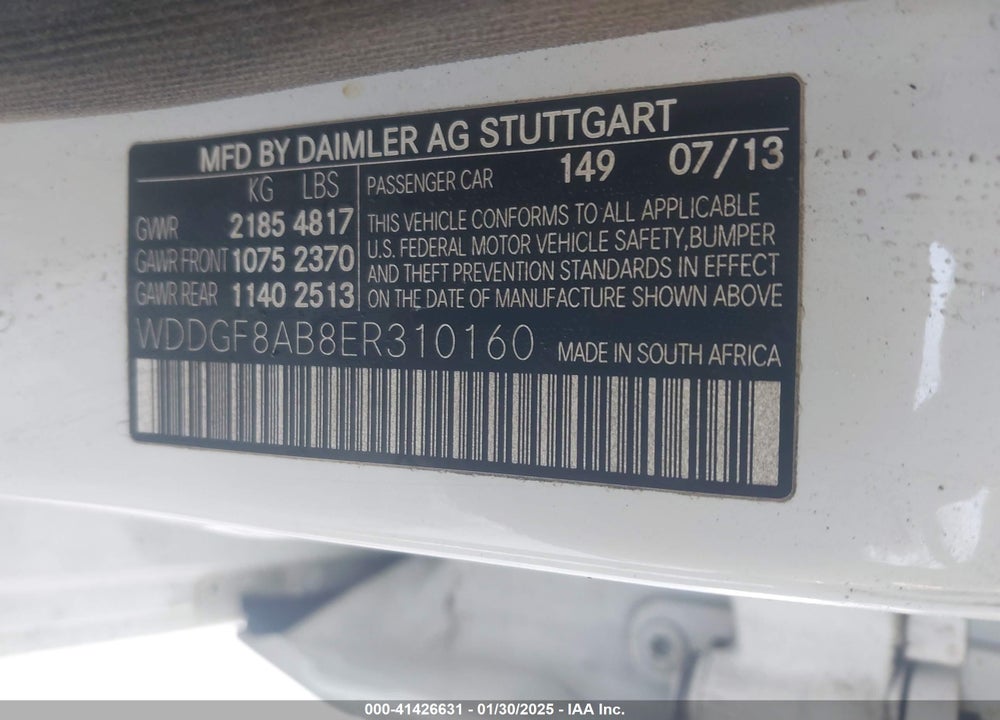 2014 MERCEDES-BENZ C 300 VIN: WDDGF8AB8ER310160