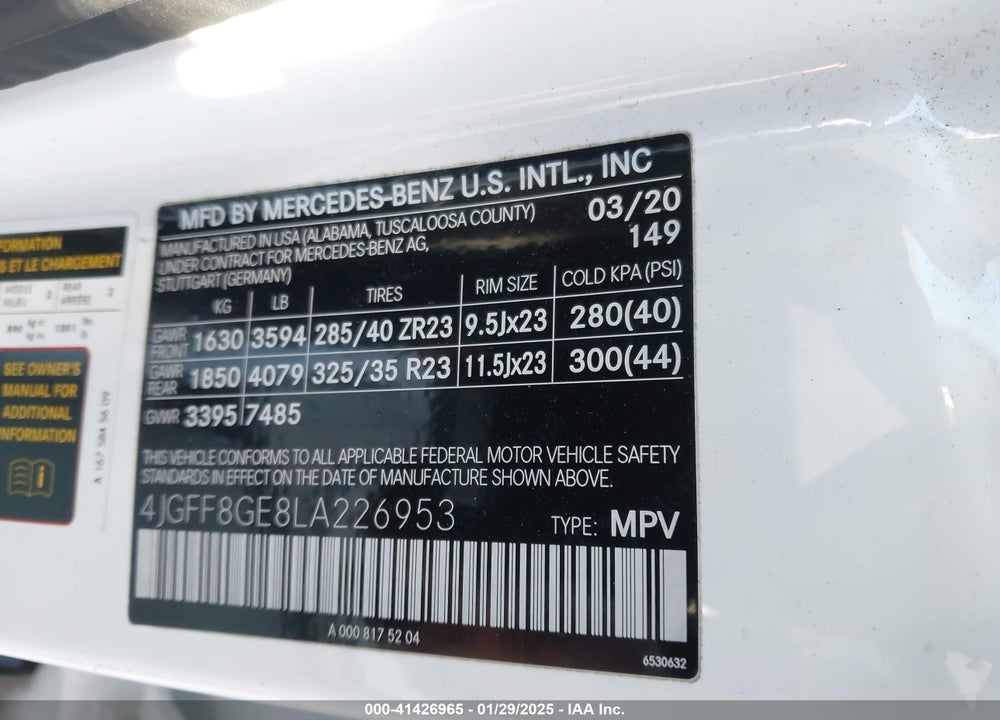 2020 MERCEDES-BENZ GLS 580 4MATIC VIN: 4JGFF8GE8LA226953
