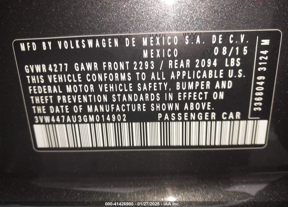 2016 VOLKSWAGEN GOLF GTI VIN: 3VW447AU3GM014902