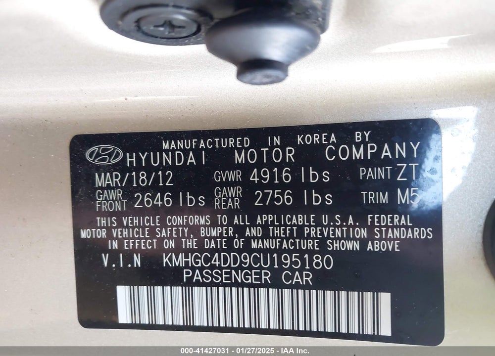 2012 HYUNDAI GENESIS 3.8 VIN: KMHGC4DD9CU195180