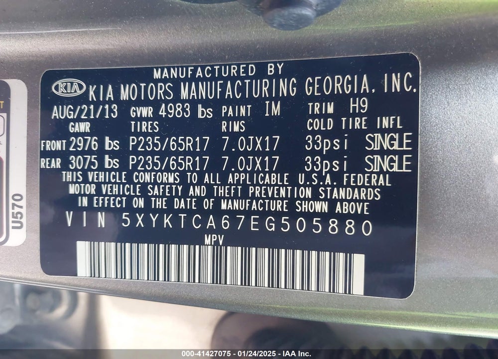 2014 KIA SORENTO LX VIN: 5XYKTCA67EG505880