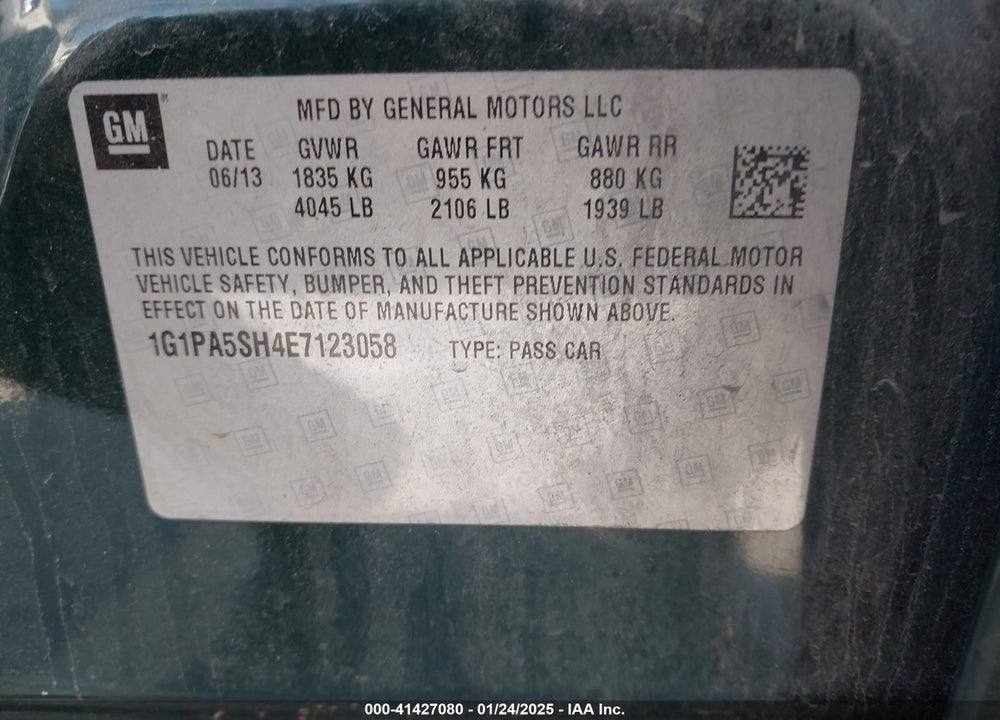 2014 CHEVROLET CRUZE VIN: 1G1PA5SH4E7123058