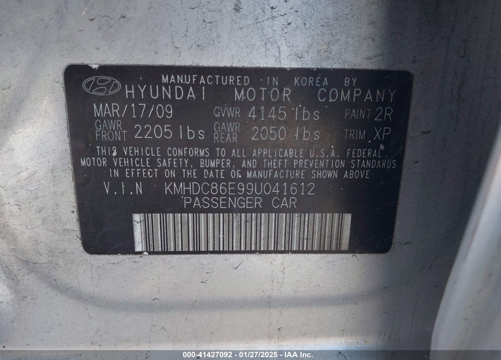 2009 HYUNDAI ELANTRA TOURING VIN: KMHDC86E99U041612