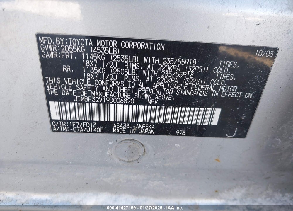 2009 TOYOTA RAV4 SPORT VIN: JTMBF32V19D006820