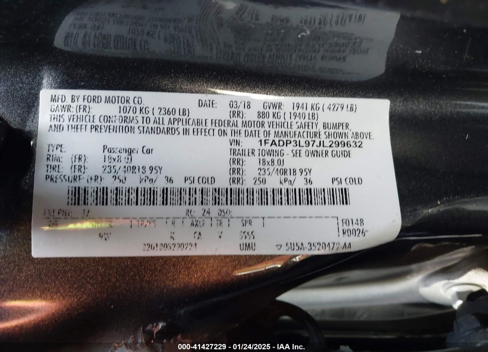 2018 FORD FOCUS ST VIN: 1FADP3L97JL299632