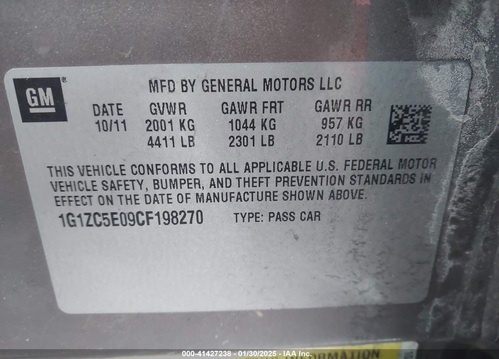 2012 CHEVROLET MALIBU VIN: 1G1ZC5E09CF198270
