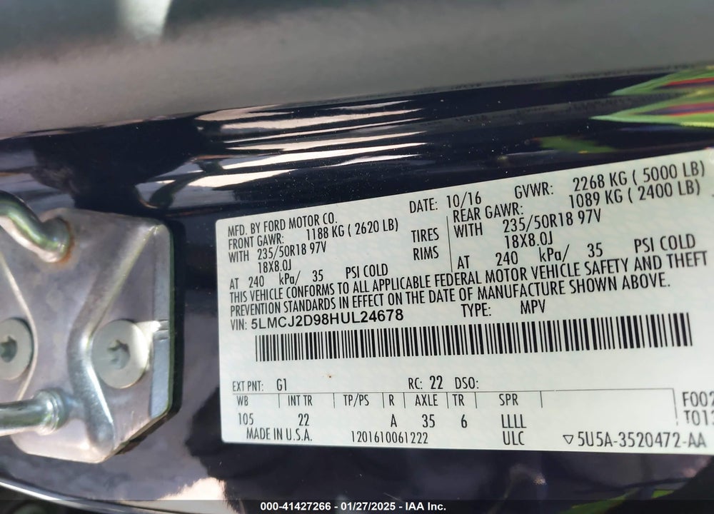 2017 LINCOLN MKC SELECT VIN: 5LMCJ2D98HUL24678