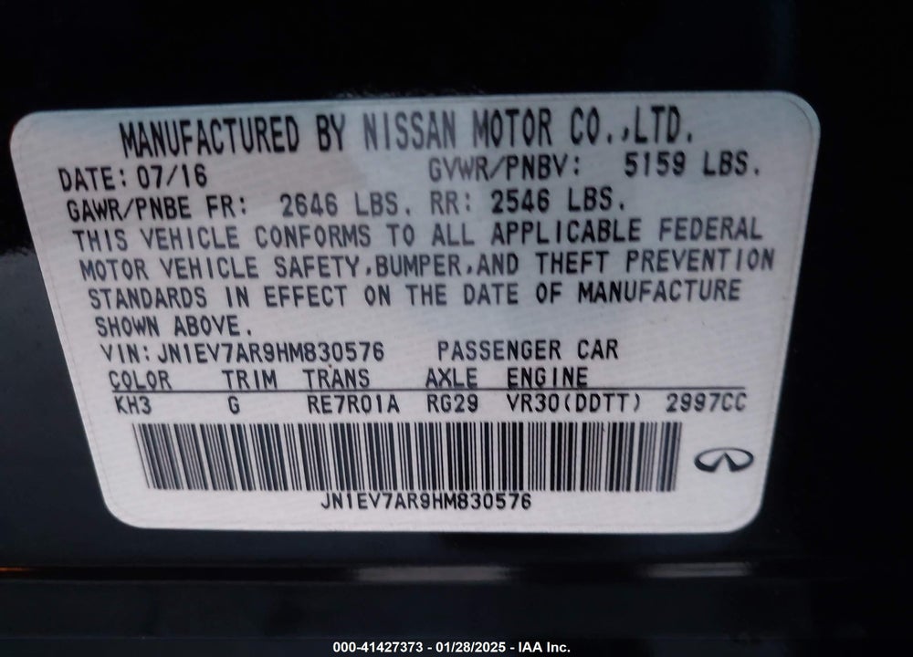 2017 INFINITI Q50 VIN: JN1EV7AR9HM830576
