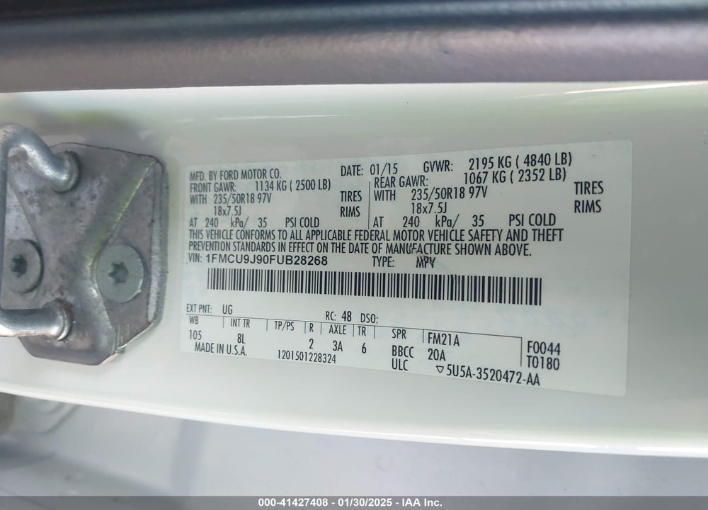 2015 FORD ESCAPE TITANIUM VIN: 1FMCU9J90FUB28268