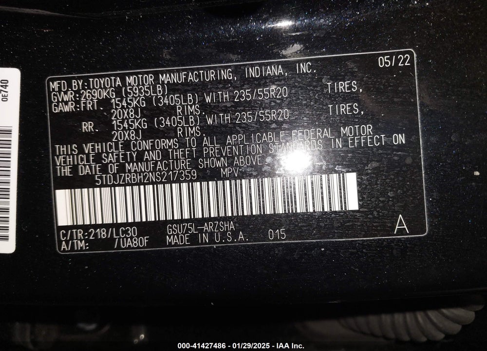 2022 TOYOTA HIGHLANDER XSE VIN: 5TDJZRBH2NS217359