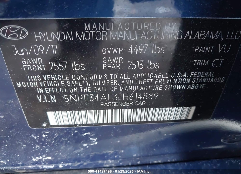 2018 HYUNDAI SONATA VIN: 5NPE34AF3JH614889