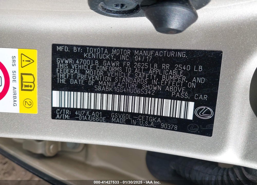 2017 LEXUS ES 350 VIN: 58ABK1GG4HU065342