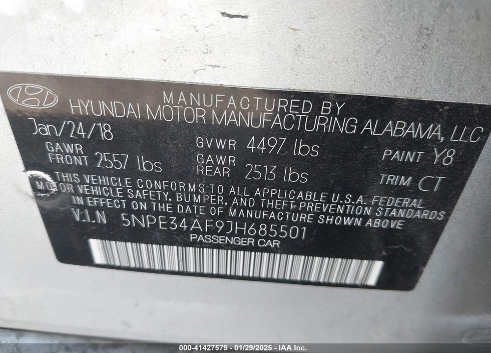 2018 HYUNDAI SONATA VIN: 5NPE34AF9JH685501
