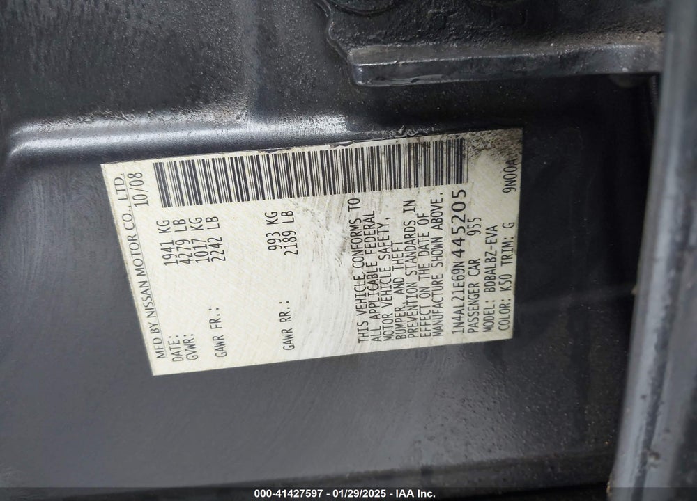 2009 NISSAN ALTIMA VIN: 1N4AL21E69N445205