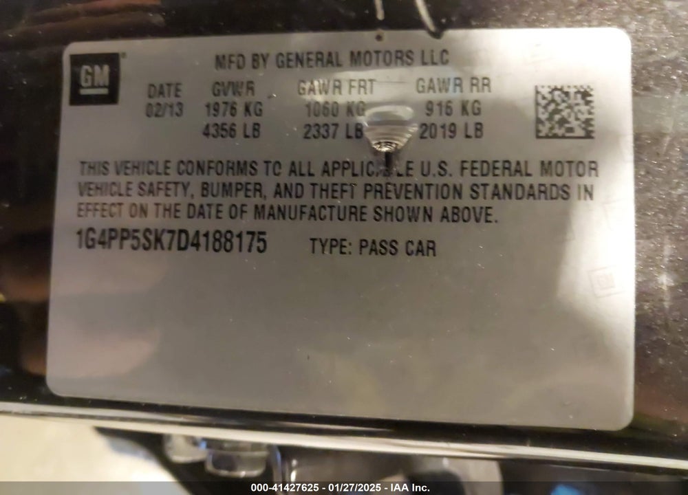 2013 BUICK VERANO VIN: 1G4PP5SK7D4188175