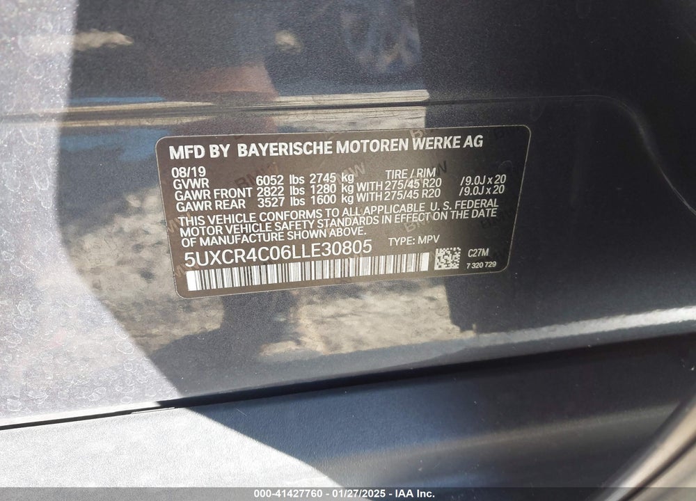 2020 BMW X5 VIN: 5UXCR4C06LLE30805