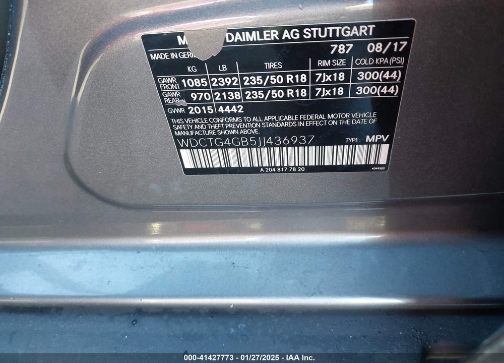 2018 MERCEDES-BENZ GLA 250 VIN: WDCTG4GB5JJ436937