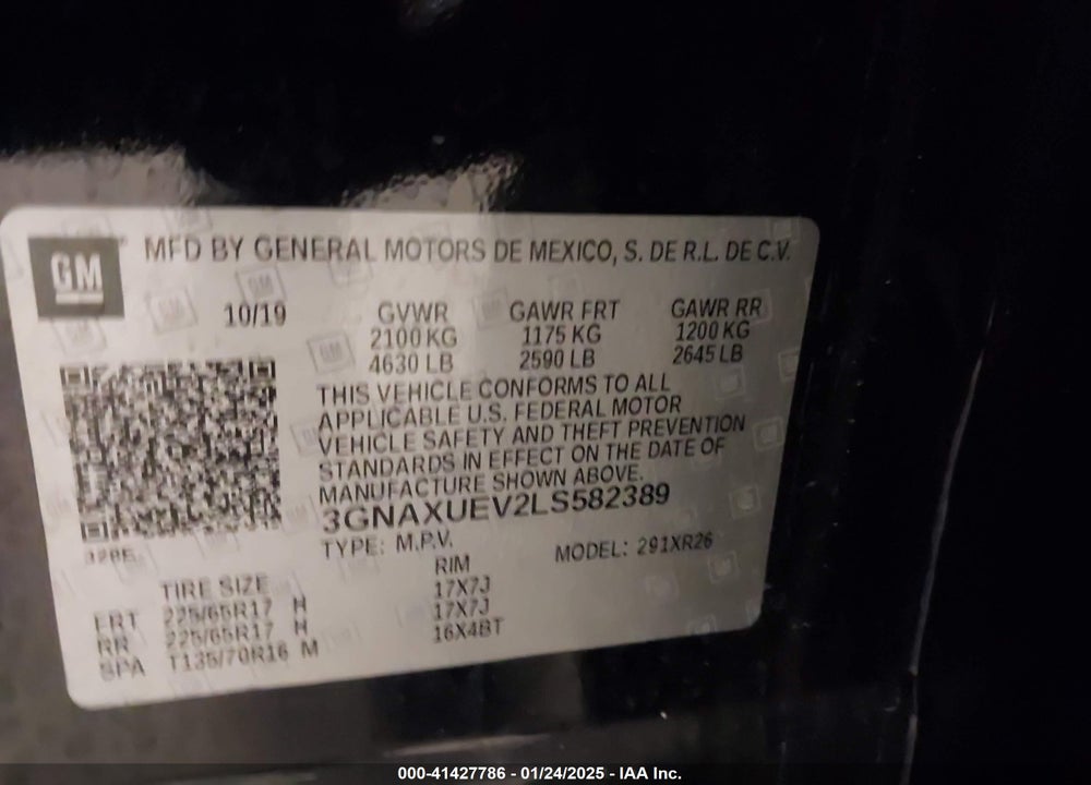 2020 CHEVROLET EQUINOX AWD LT 1.5L TURBO VIN: 3GNAXUEV2LS582389