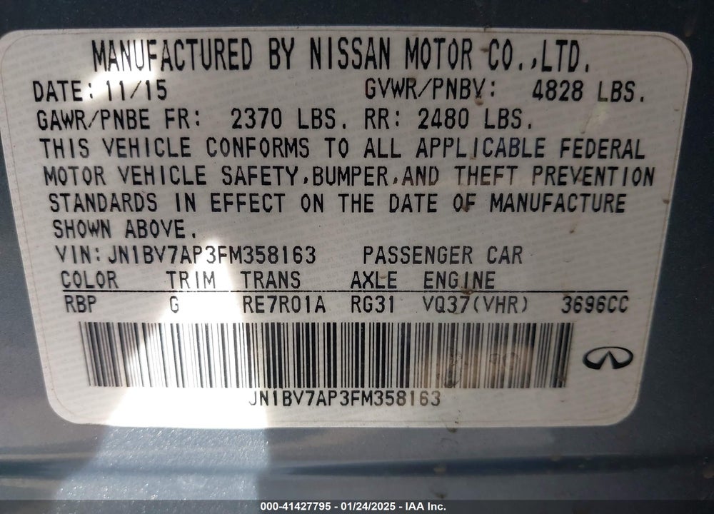 2015 INFINITI Q50 VIN: JN1BV7AP3FM358163