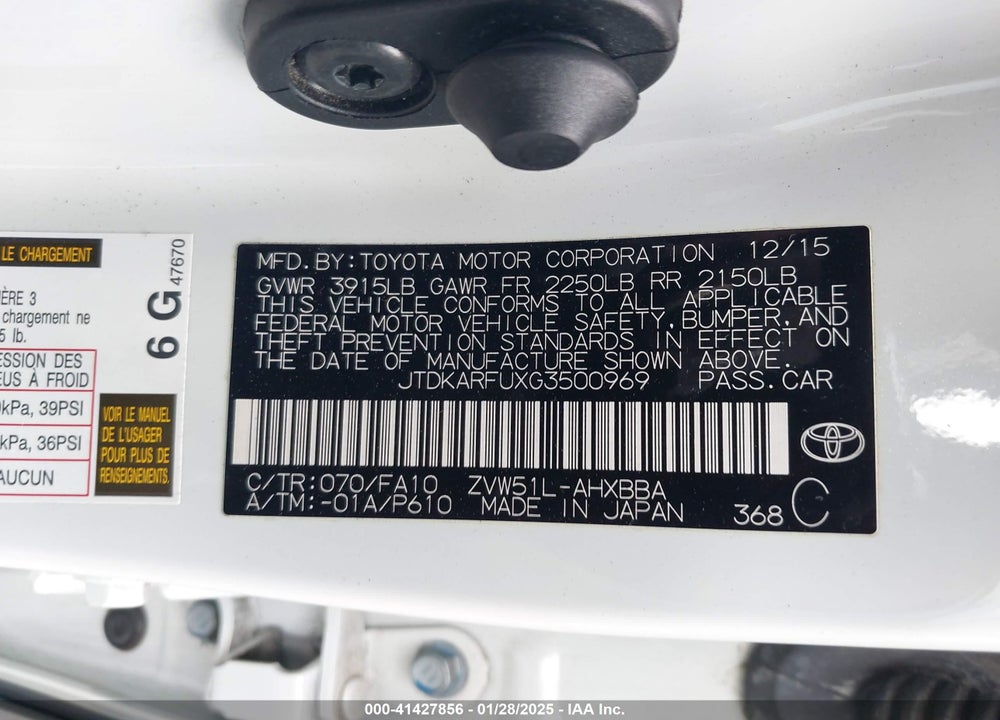 2016 TOYOTA PRIUS TWO ECO VIN: JTDKARFUXG3500969