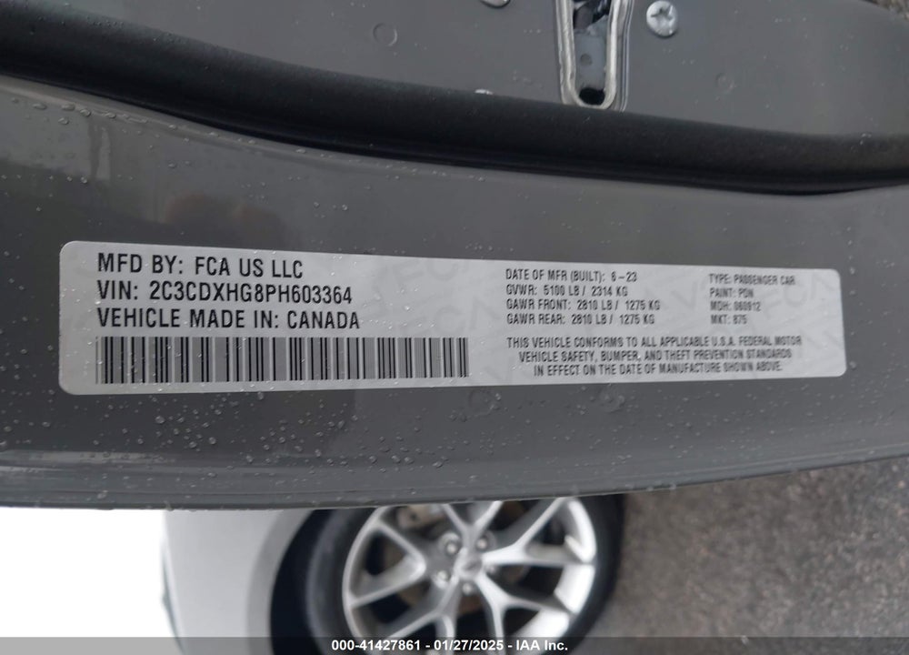 2023 DODGE CHARGER VIN: 2C3CDXHG8PH603364