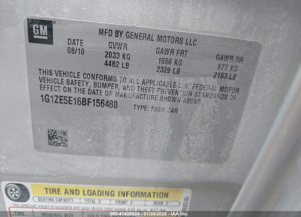 2011 CHEVROLET MALIBU VIN: 1G1ZE5E16BF156480