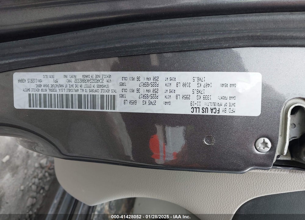 2019 DODGE GRAND CARAVAN SXT VIN: 2C4RDGCG4KR802332