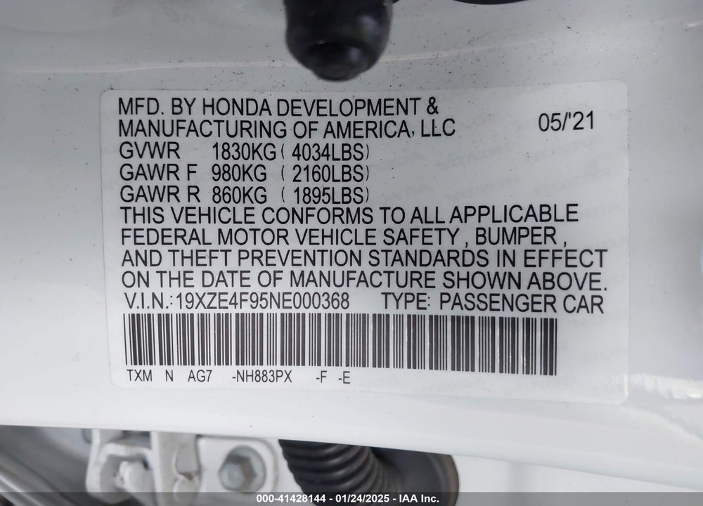 2022 HONDA INSIGHT VIN: 19XZE4F95NE000368