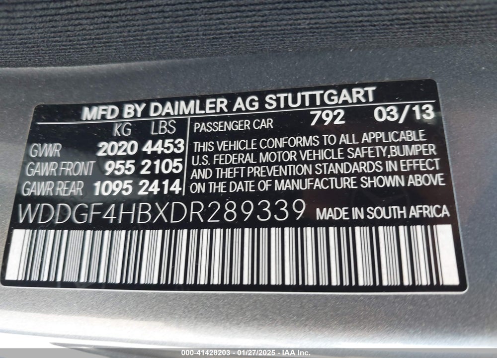 2013 MERCEDES-BENZ C 250 LUXURY/SPORT VIN: WDDGF4HBXDR289339