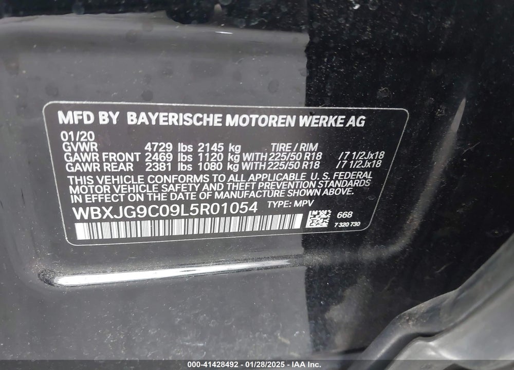 2020 BMW X1 XDRIVE28I VIN: WBXJG9C09L5R01054