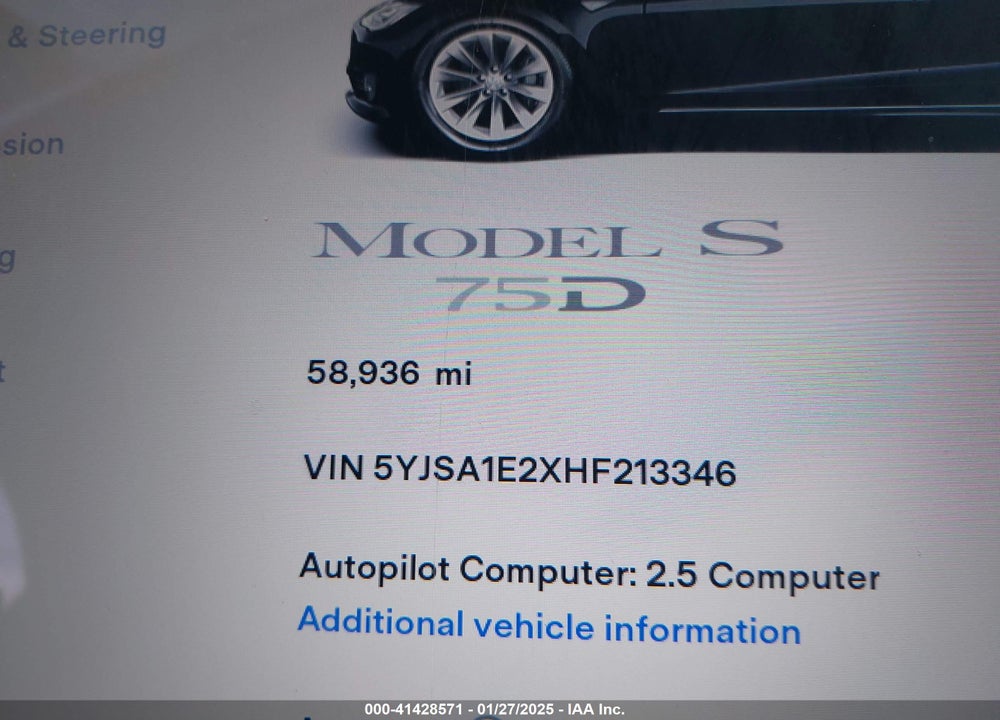 2017 TESLA MODEL S VIN: 5YJSA1E2XHF213346