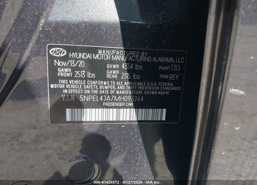 2021 HYUNDAI SONATA VIN: 5NPEL4JA7MH093264