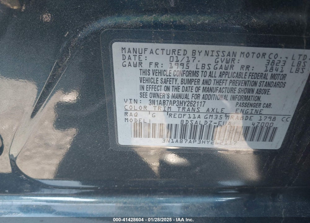 2017 NISSAN SENTRA SV VIN: 3N1AB7AP3HY262117