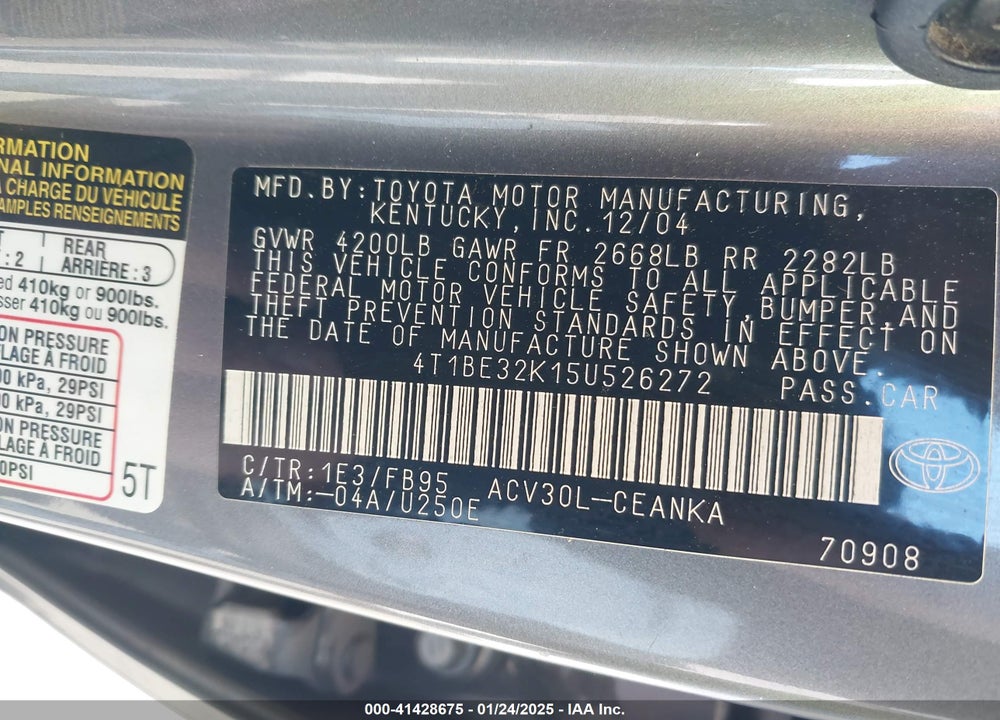 2005 TOYOTA CAMRY STD/ VIN: 4T1BE32K15U526272