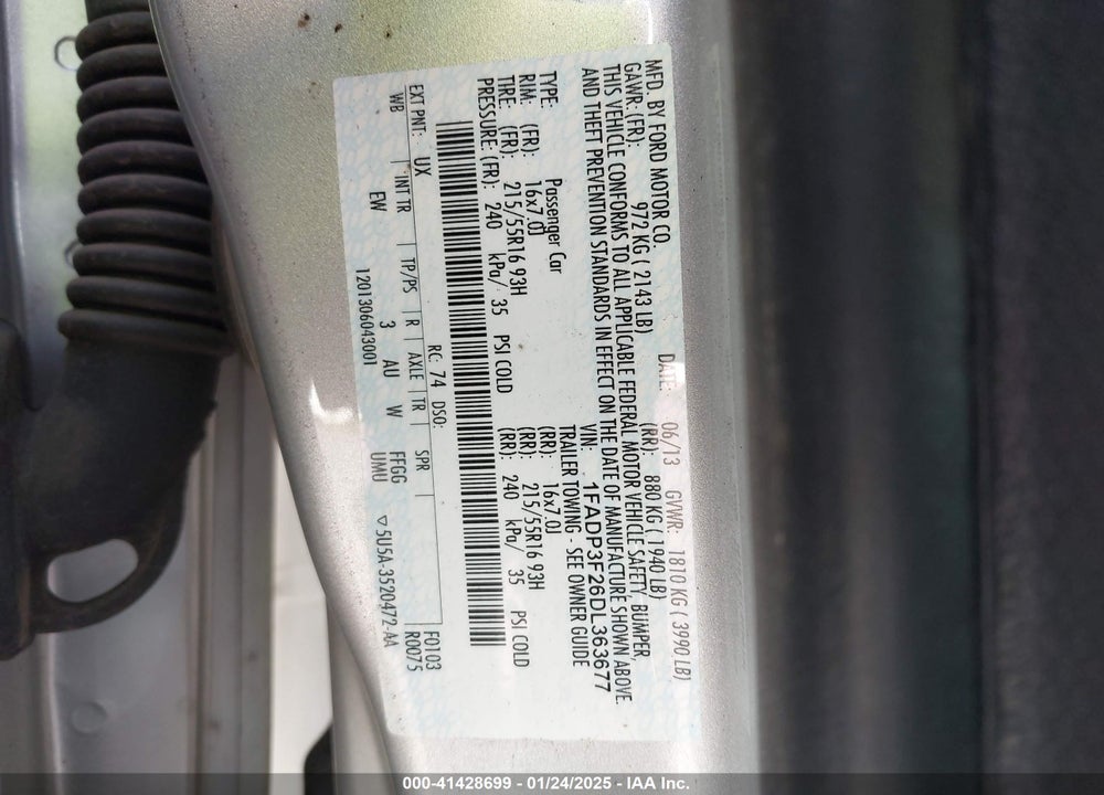 2013 FORD FOCUS SE VIN: 1FADP3F26DL363677