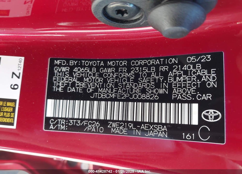 2023 TOYOTA COROLLA VIN: JTDBCMFE2PJ008826