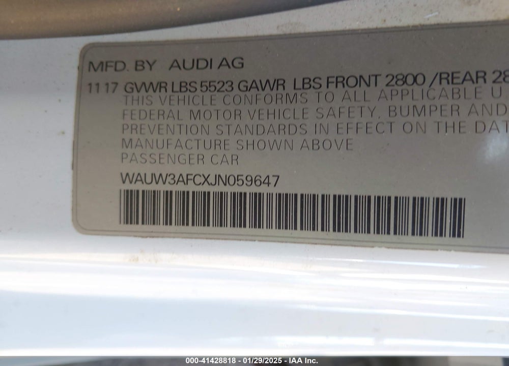 2018 AUDI A7 VIN: WAUW3AFCXJN059647