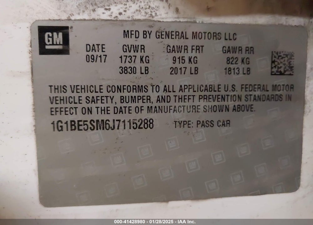 2018 CHEVROLET CRUZE VIN: 1G1BE5SM6J7115288