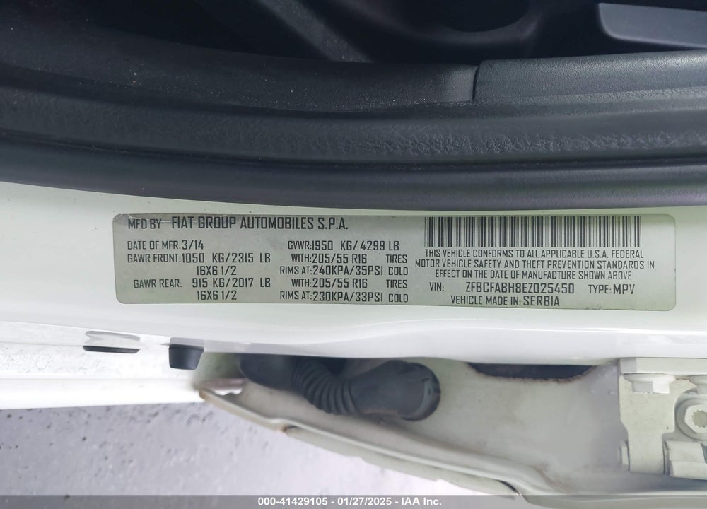 2014 FIAT 500L VIN: ZFBCFABH8EZ025450