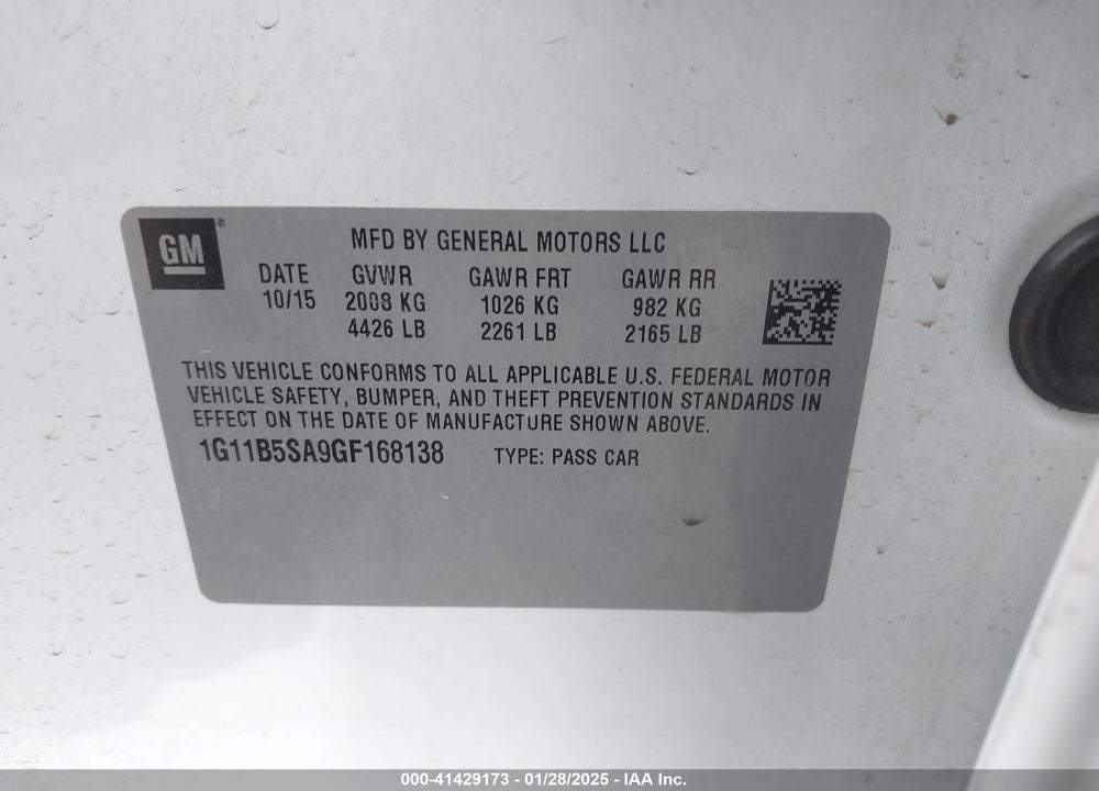 2016 CHEVROLET MALIBU LIMITED VIN: 1G11B5SA9GF168138